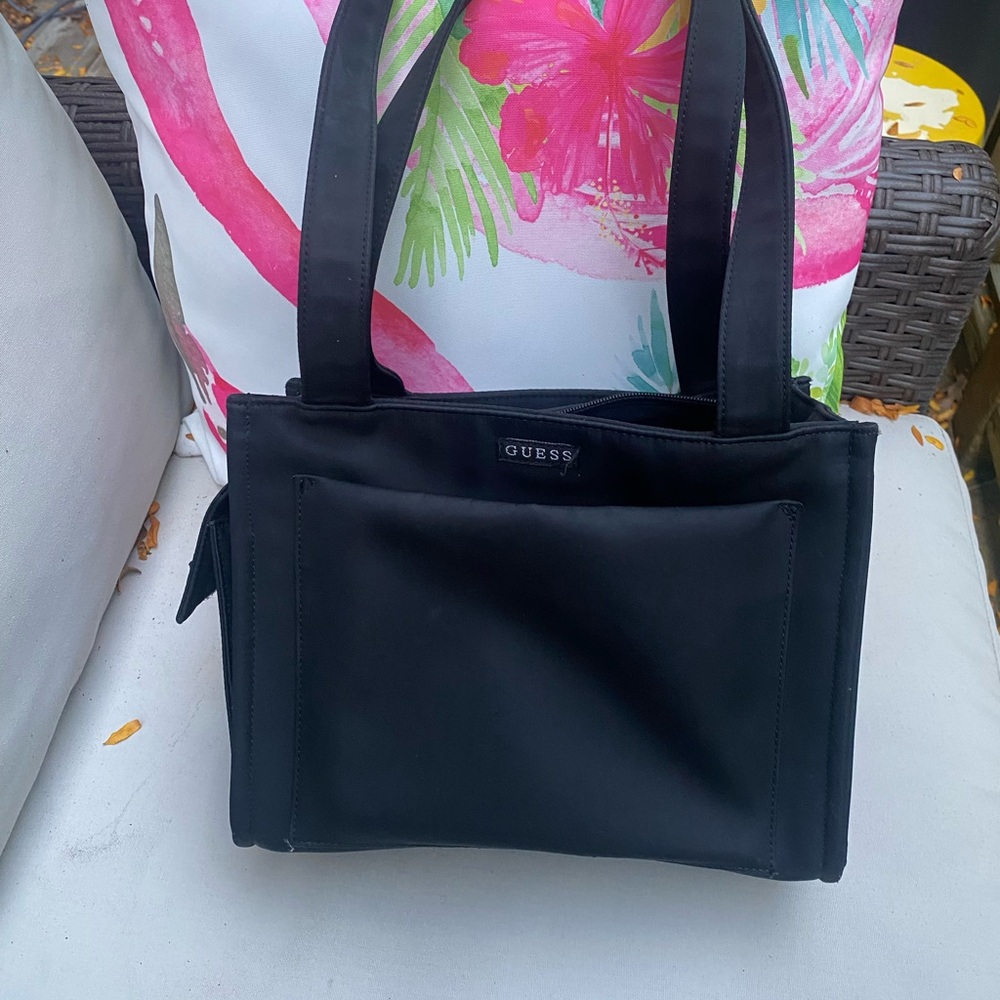 GUESS Elegant Black Tote Bag Vintage Y2K Fabric Satin